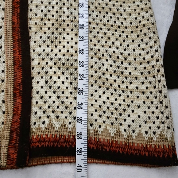 Vintage Boho 60's 70's Fall Color Aztec Button Front Belted Cozy Long Sweater - Picture 11 of 14